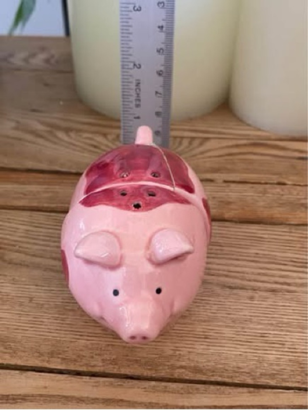 Vintage Ceramic Pig Salt & Pepper Shaker Set – Spotted Pink AS IS / Broken Piece